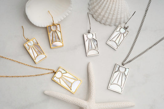 Tanjiro's Necklace & Earring Set - Pearl Hanafuda - craftedbykaiyo