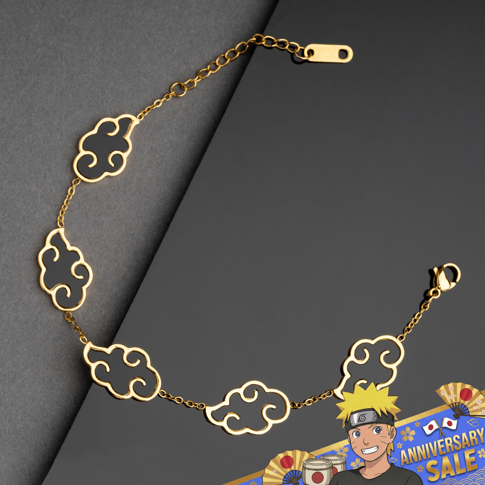 Akatsuki Cloud Bracelet + Necklace Set - Naruto - 18K Gold Plated - craftedbykaiyo