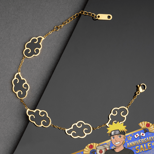 Akatsuki Cloud Bracelet + Necklace Set - Naruto - 18K Gold Plated - craftedbykaiyo