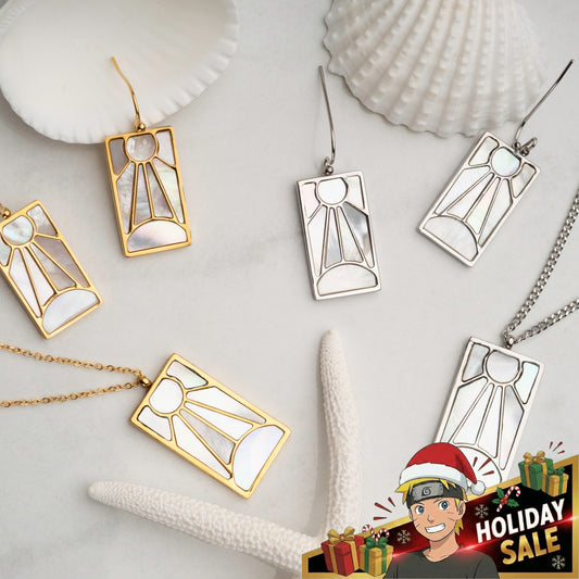 Tanjiro's Necklace & Earring Set - Pearl Hanafuda - craftedbykaiyo