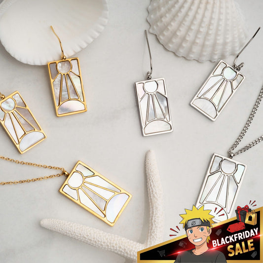 Tanjiro's Necklace & Earring Set - Pearl Hanafuda - craftedbykaiyo