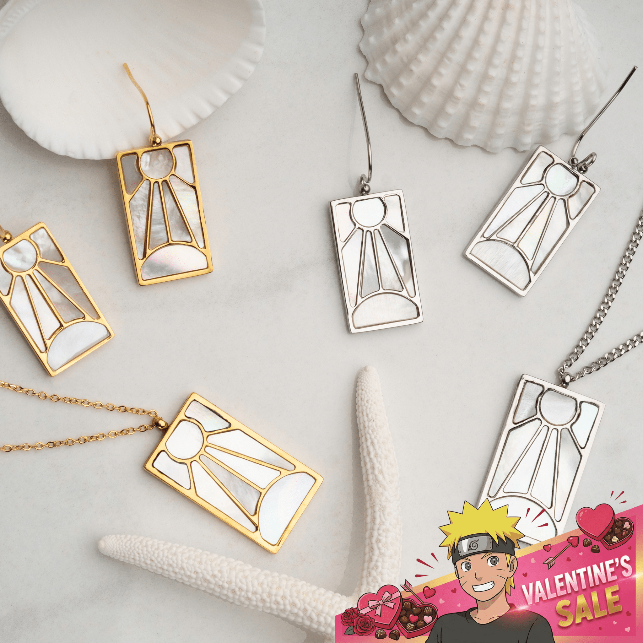 Tanjiro's Necklace & Earring Set - Pearl Hanafuda - craftedbykaiyo