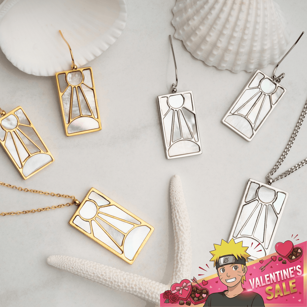 Tanjiro's Necklace & Earring Set - Pearl Hanafuda - craftedbykaiyo