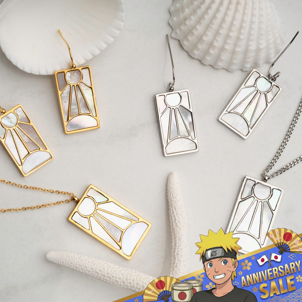 Tanjiro's Necklace & Earring Set - Pearl Hanafuda 🎁 - craftedbykaiyo