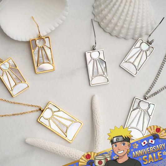 Tanjiro's Necklace & Earring Set - Pearl Hanafuda 🎁 - craftedbykaiyo