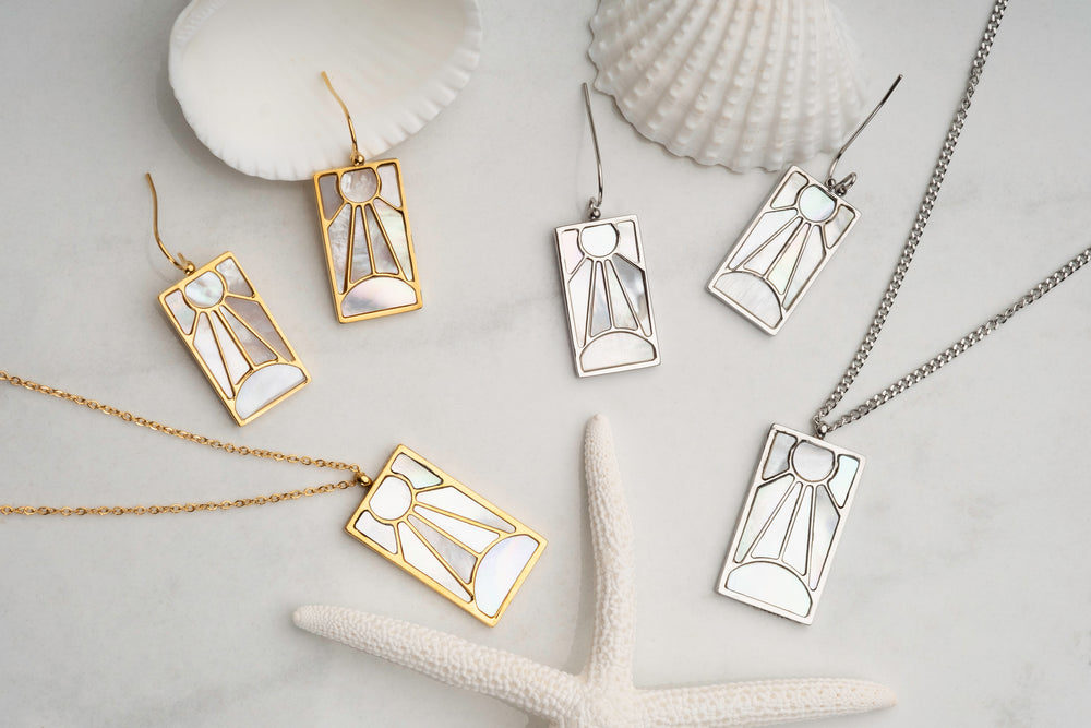 Tanjiro's Necklace & Earring Set - Pearl Hanafuda - craftedbykaiyo