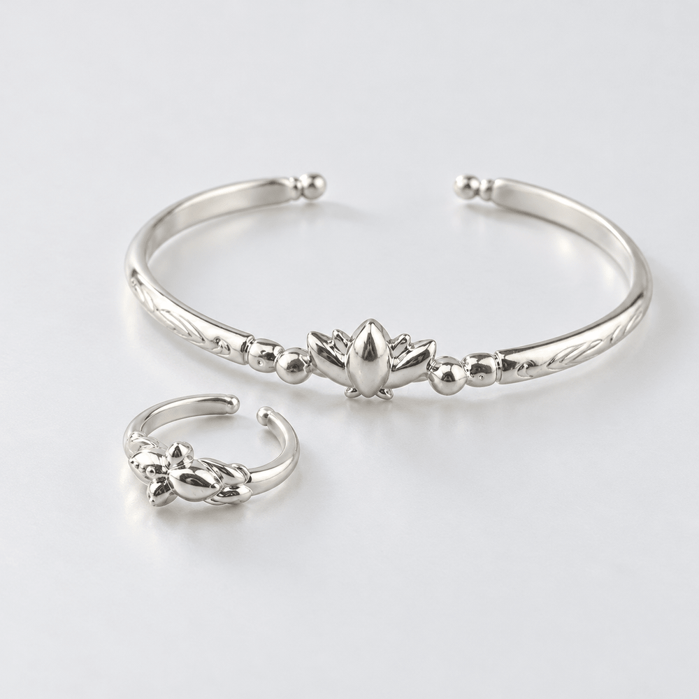 Mirror Lotus Adjustable Ring & Bracelet Set - Frieren - craftedbykaiyo