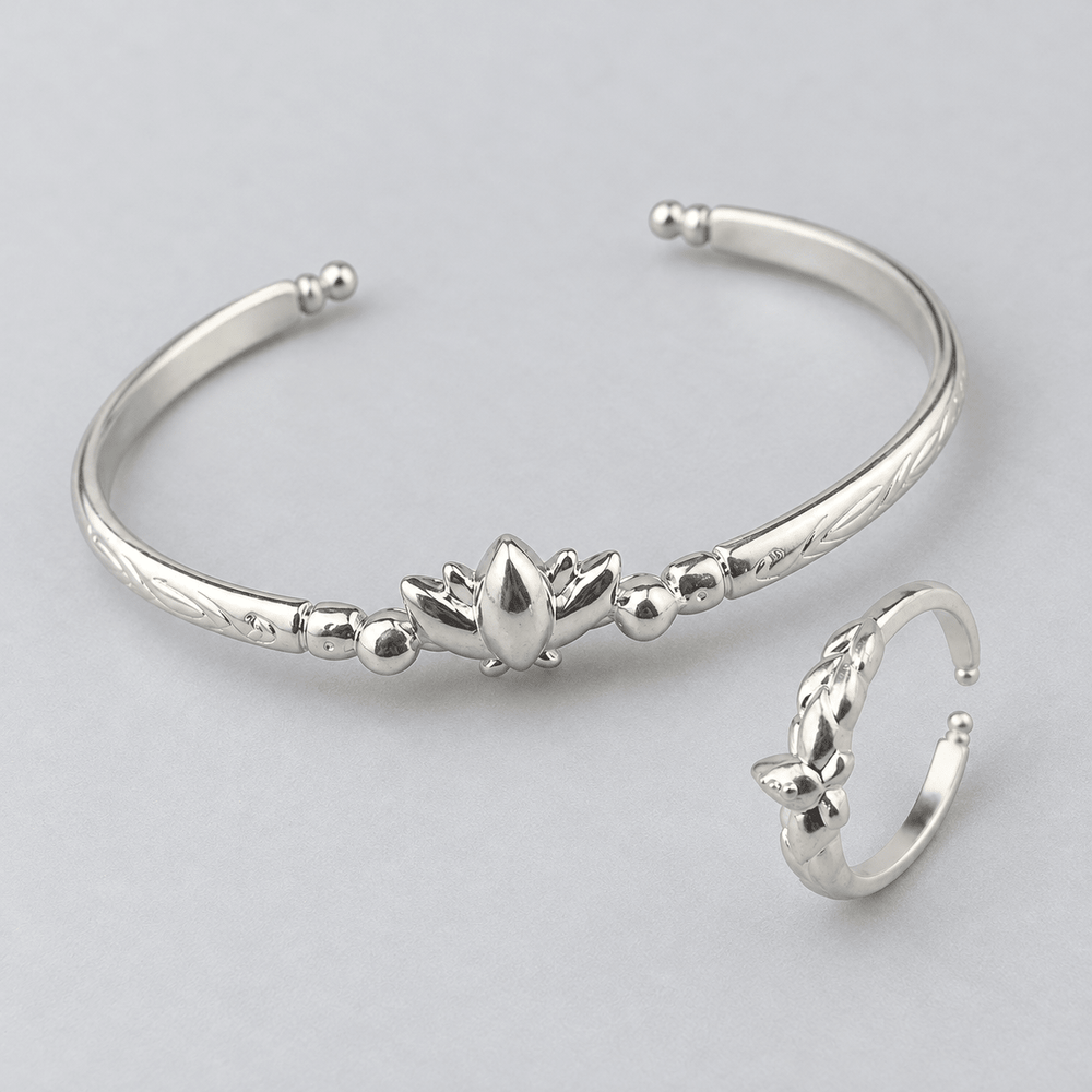 Mirror Lotus Adjustable Ring & Bracelet Set - Frieren - craftedbykaiyo