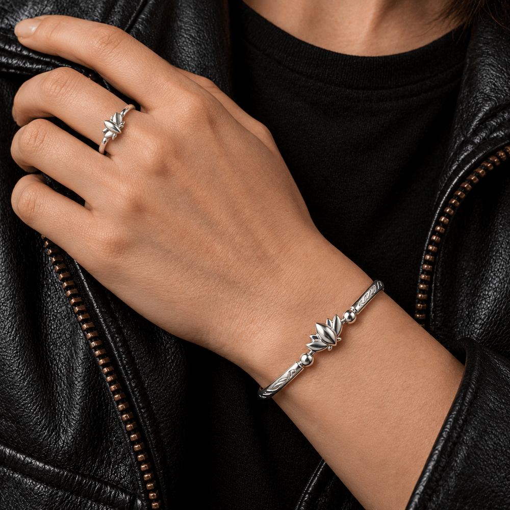 Mirror Lotus Adjustable Ring & Bracelet Set - Frieren - craftedbykaiyo