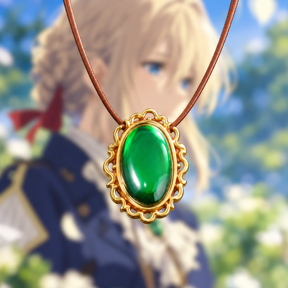 Violet's Emerald Pendant Necklace - Violet Evergarden - craftedbykaiyo