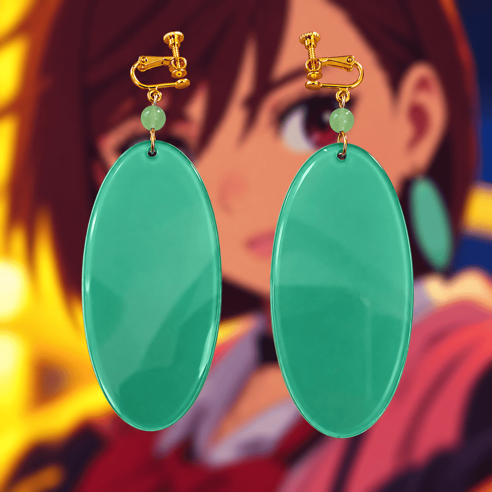 Momo Ayase Green Clip-On Earrings - Dandadan - craftedbykaiyo