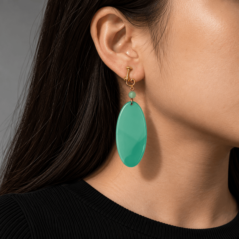 Momo Ayase Green Clip-On Earrings - Dandadan - craftedbykaiyo