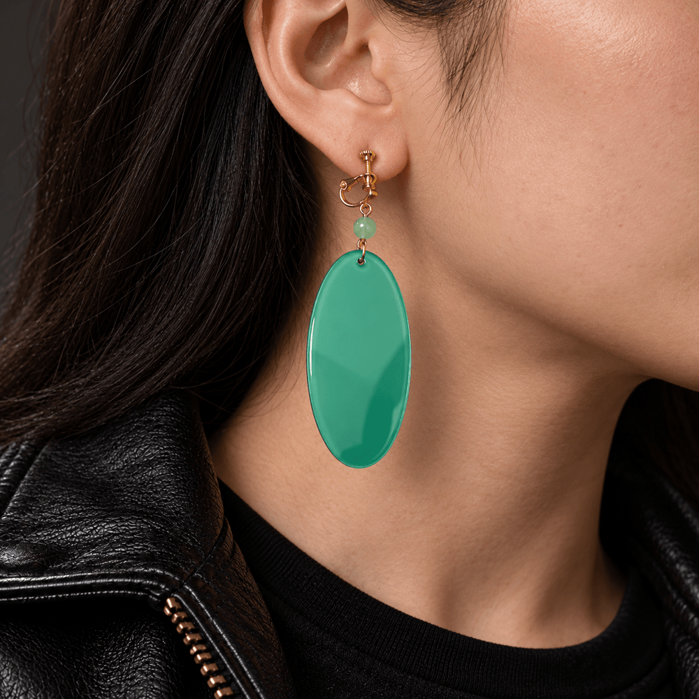 Momo Ayase Green Clip-On Earrings - Dandadan - craftedbykaiyo
