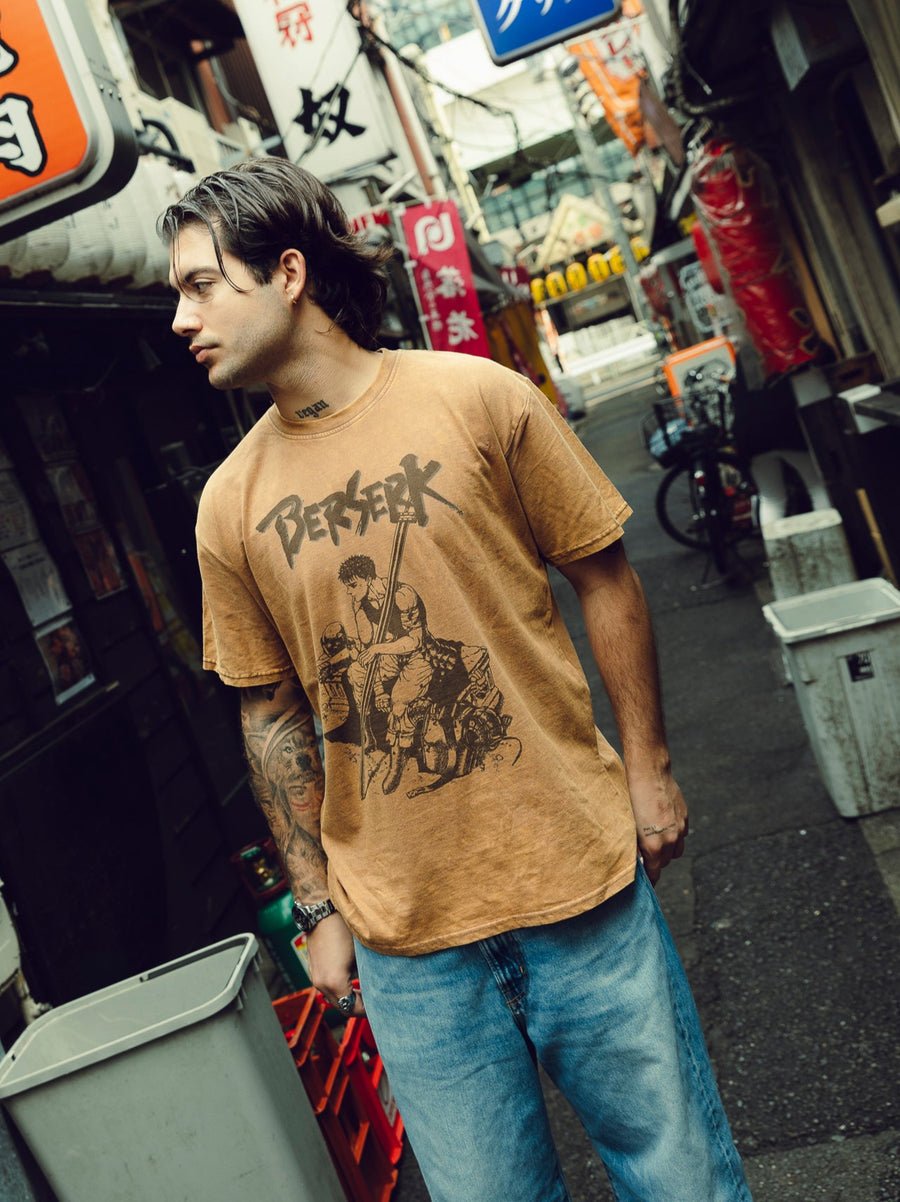 BLACK SWORDSMAN BROWN VINTAGE OVERSIZE TEE - craftedbykaiyo