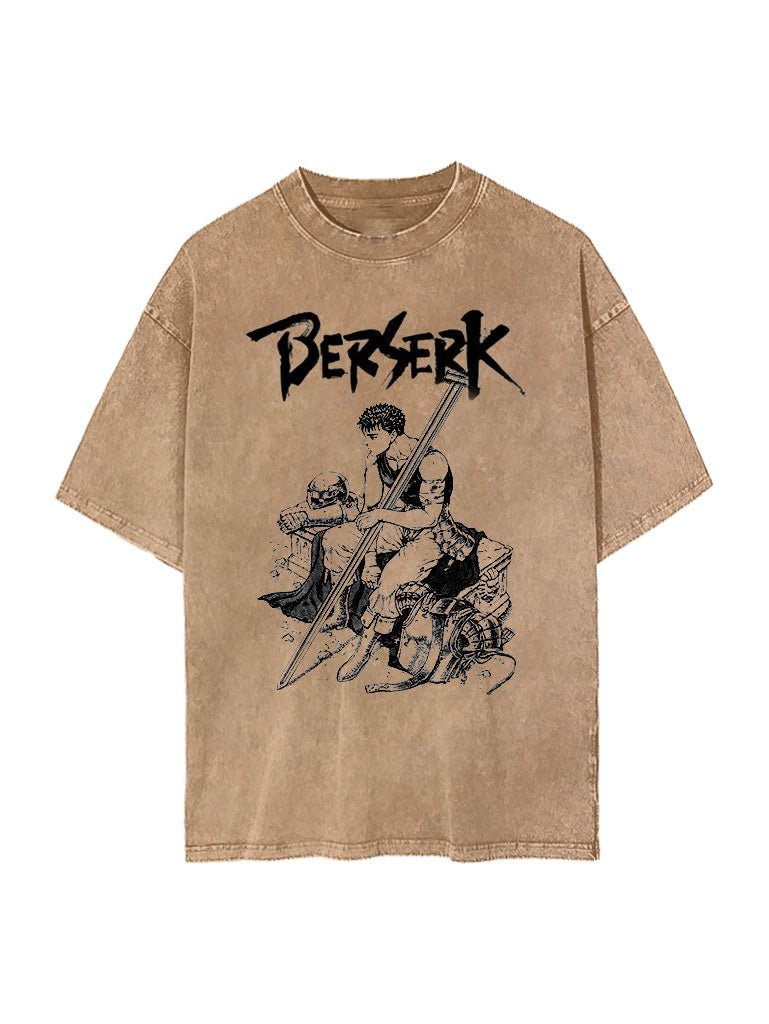 BLACK SWORDSMAN BROWN VINTAGE OVERSIZE TEE - craftedbykaiyo